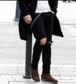 Stylish Black Ripped Slim Fit Jeans for Men