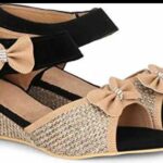 Stylish Black & Beige Bow Wedge Heels Sandal