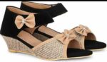 Stylish Black & Beige Bow Wedge Heels Sandal