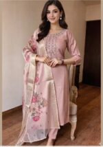 Aqua Blue Floral Printed Cotton Kurta Set with Scallop Dupatta - Image 2