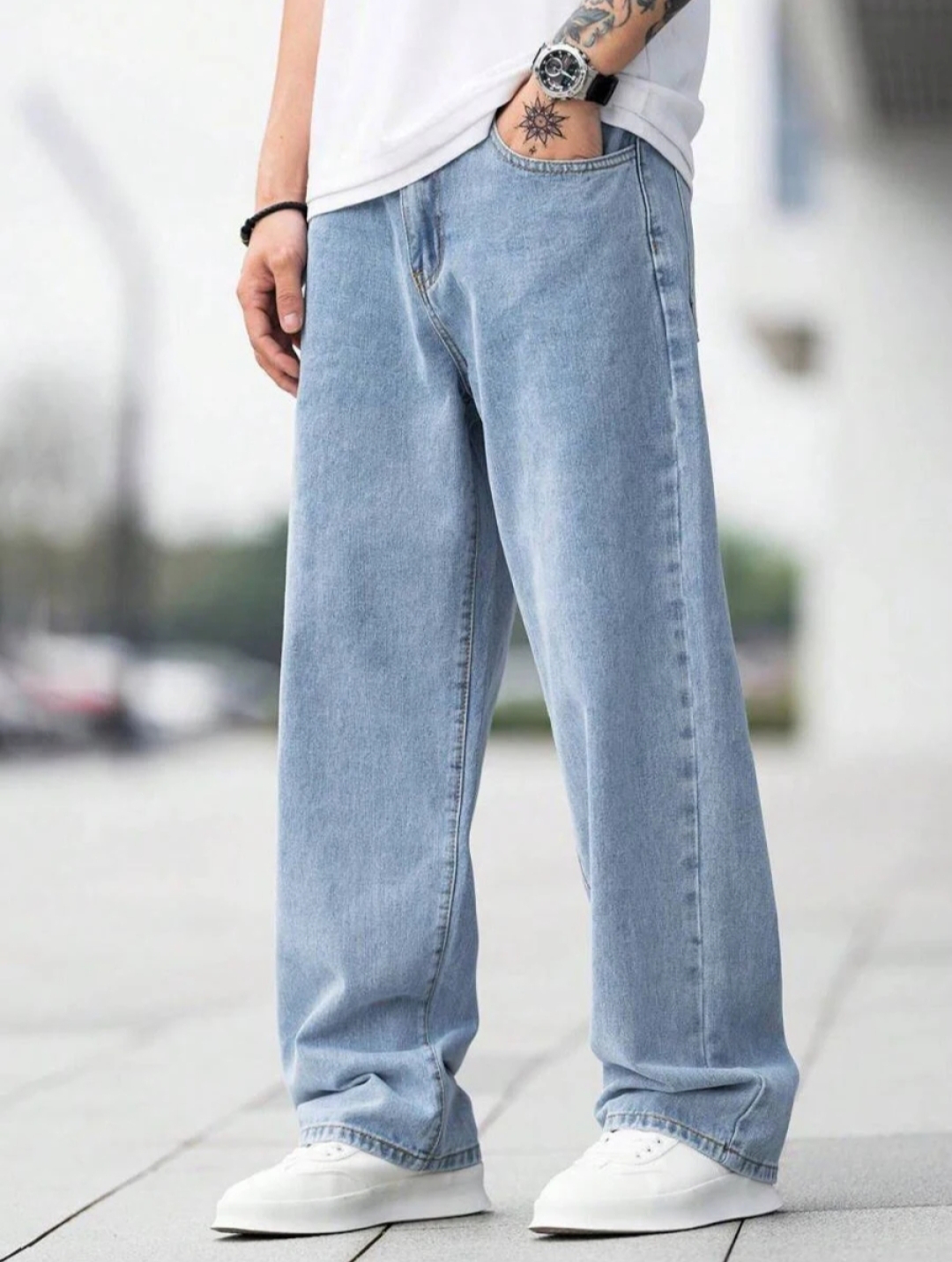 Oplus_131072 Men.s Relaxed Fit Baggy Straight Leg Jeans/Denim Pants - Image 1