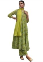 Teal Green Anarkali Kurta Set with Floral Embroidery & Printed Dupatta | 3-Piece Ethnic Suit - Image 3