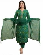 Teal Green Anarkali Kurta Set with Floral Embroidery & Printed Dupatta | 3-Piece Ethnic Suit