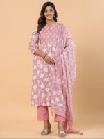 Women’s Stylish Pink Embroidered Kurti Pant Set with Dupatta | Party Wear Ethnic Suit - Image 4