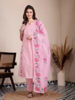 Women’s Stylish Pink Embroidered Kurti Pant Set with Dupatta | Party Wear Ethnic Suit - Image 2