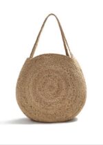 Woven Rattan/Straw Crossbody Bag with Wooden Bead Embellishment & Gold Chain Strap - Image 2