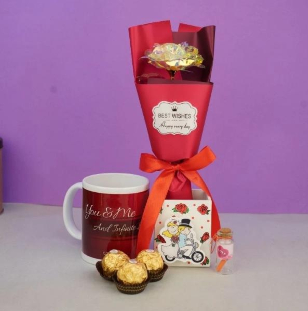 Oplus_131072 "Romantic Gift Hamper Set | Mug, Chocolates & Rose Bouquet Combo | Perfect Love Gift" - Image 1