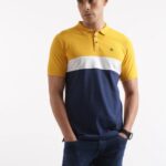 WROGN Men Yellow & Navy Blue Colourblocked Polo Collar Cotton T-shirt.