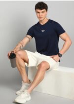 Men Solid Navy Blue Slim Fit T-Shirt | Round Neck Casual Wear | Premium Cotton - Image 2