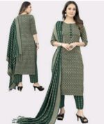 Green Printed Straight Kurta Set with Woven Dupatta - Image 2