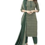 Green Printed Straight Kurta Set with Woven Dupatta