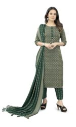 Green Printed Straight Kurta Set with Woven Dupatta
