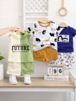"Adorable Baby Girl Ruffle Top & Heart Print Shorts Set | Cat Print Yellow T-Shirt with Bow Shorts - Image 3