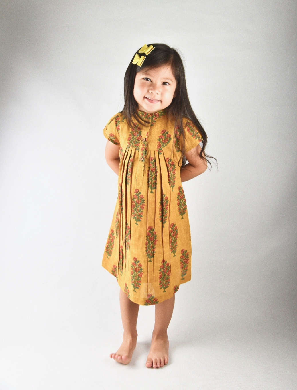 Oplus_131072 "Yellow Floral Cotton Frock for Kids" - Image 1