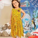 “Girls Yellow Floral Printed Sleeveless Party Frock Dress (2–5 Years)”