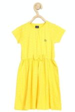 Yellow Tulip Floral Print Sleeveless Frock with Ruffle Straps - Image 3