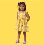 Yellow Tulip Floral Print Sleeveless Frock with Ruffle Straps