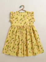 Yellow Floral Print Sleeveless Frock for Baby Girls - Image 3