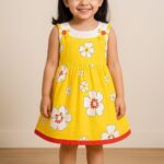 Yellow Floral Print Sleeveless Frock for Baby Girls