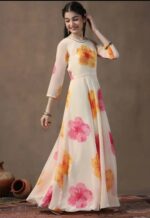 White Floral Print Anarkali Maxi Gown - Image 2