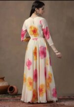 White Floral Print Anarkali Maxi Gown - Image 3