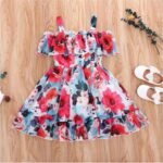 “Girls Floral Off Shoulder Ruffle Frock | Stylish Party Wear Dress for Kids | Summer Fashion” - Image 2