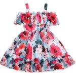 “Girls Floral Off Shoulder Ruffle Frock | Stylish Party Wear Dress for Kids | Summer Fashion” - Image 3