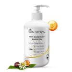The Skin Story Anti Dandruff Shampoo features a pump dispenser and is enriched with Saniscalp, Fucogel, and Argan Oil...190ml