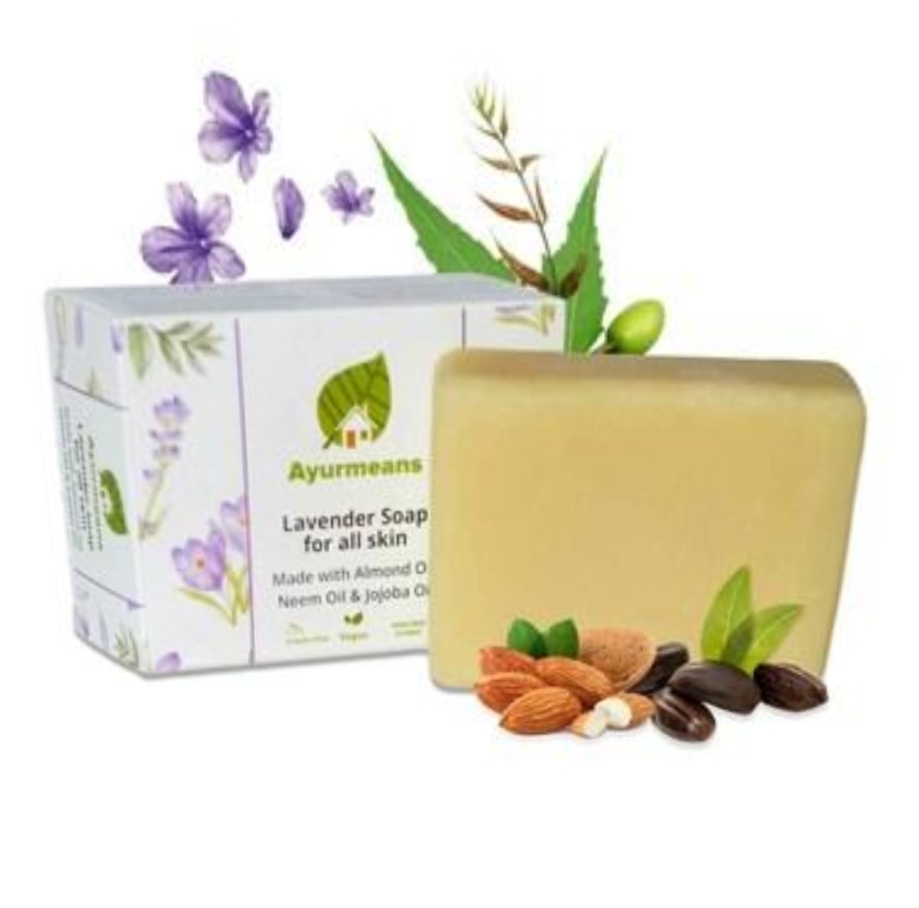 Oplus_131072 This is an Ayurmeans Lavender Soap bar designed for all skin types. - Image 1