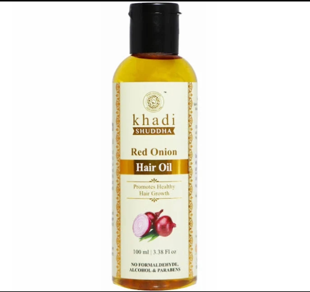 Oplus_131072 Khadi Shuddha Red Onion Hair Oil, a 100 ml (3.38 Fl oz) herbal formulation. - Image 1