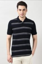 Men’s Premium Striped Polo T-Shirt – Navy Blue & White Casual Wear - Image 2