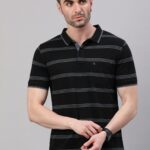 Men’s Premium Striped Polo T-Shirt – Navy Blue & White Casual Wear
