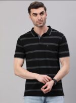 Men’s Premium Striped Polo T-Shirt – Navy Blue & White Casual Wear
