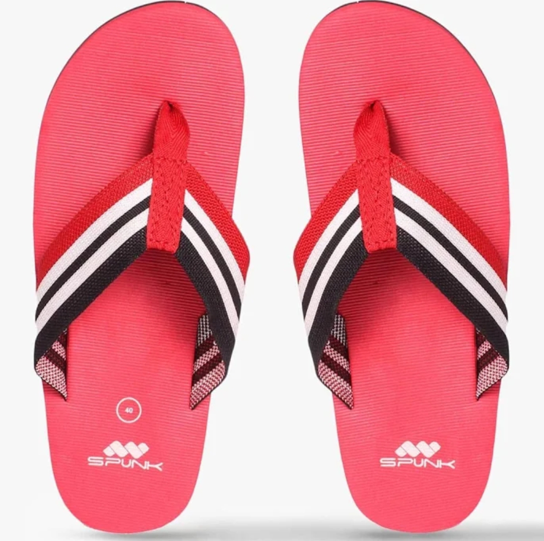 Oplus_131072 Men’s Red Stripe Flip-Flops | Stylish Casual Comfort Slippers (Lightweight & Durable) - Image 1