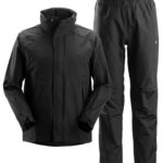 Men's Waterproof Rain Suit Set Jacket & Pant . Hooded Black Rainwaer