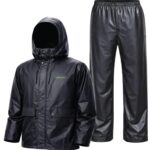 Men’s Waterproof Raincoat Suit | Hooded Jacket & Pant Set | Windproof Outdoor Rainwear (Black)
