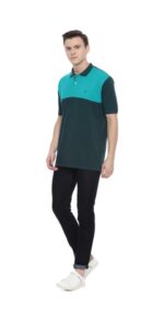 Men’s Stylish Color Block Polo T-Shirt (Green & Black) | Casual Half Sleeve Collar T-Shirt - Image 2