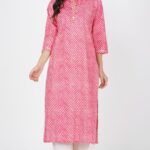 Casual Pink Striped Straight Kurti for Women