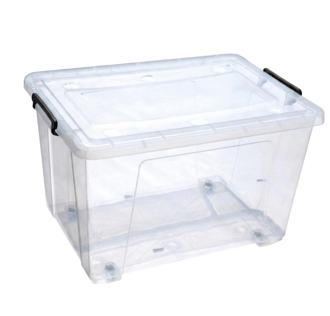 Oplus_131072 Clear Storage Box with Wheels & Black Locking Clips..... 8 LTR - Image 1