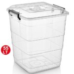 Large 55 Litre Clear Storage Box with Black Clips