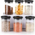 6-Piece Airtight Kitchen Storage Containers Set (Transparent Jars with Black Lid) ..1pec ₹110