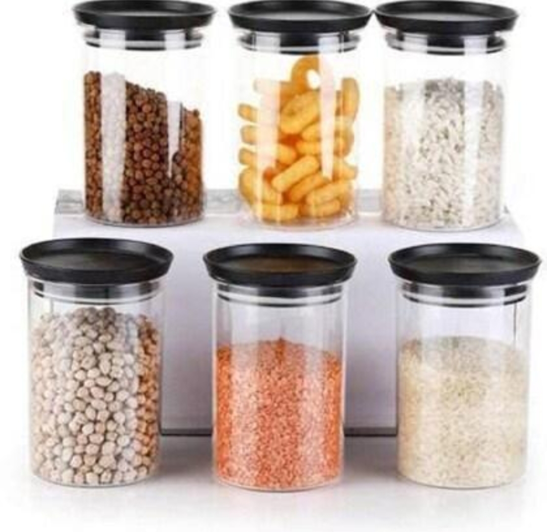 Oplus_131072 6-Piece Airtight Kitchen Storage Containers Set (Transparent Jars with Black Lid) ..1pec ₹110 - Image 1