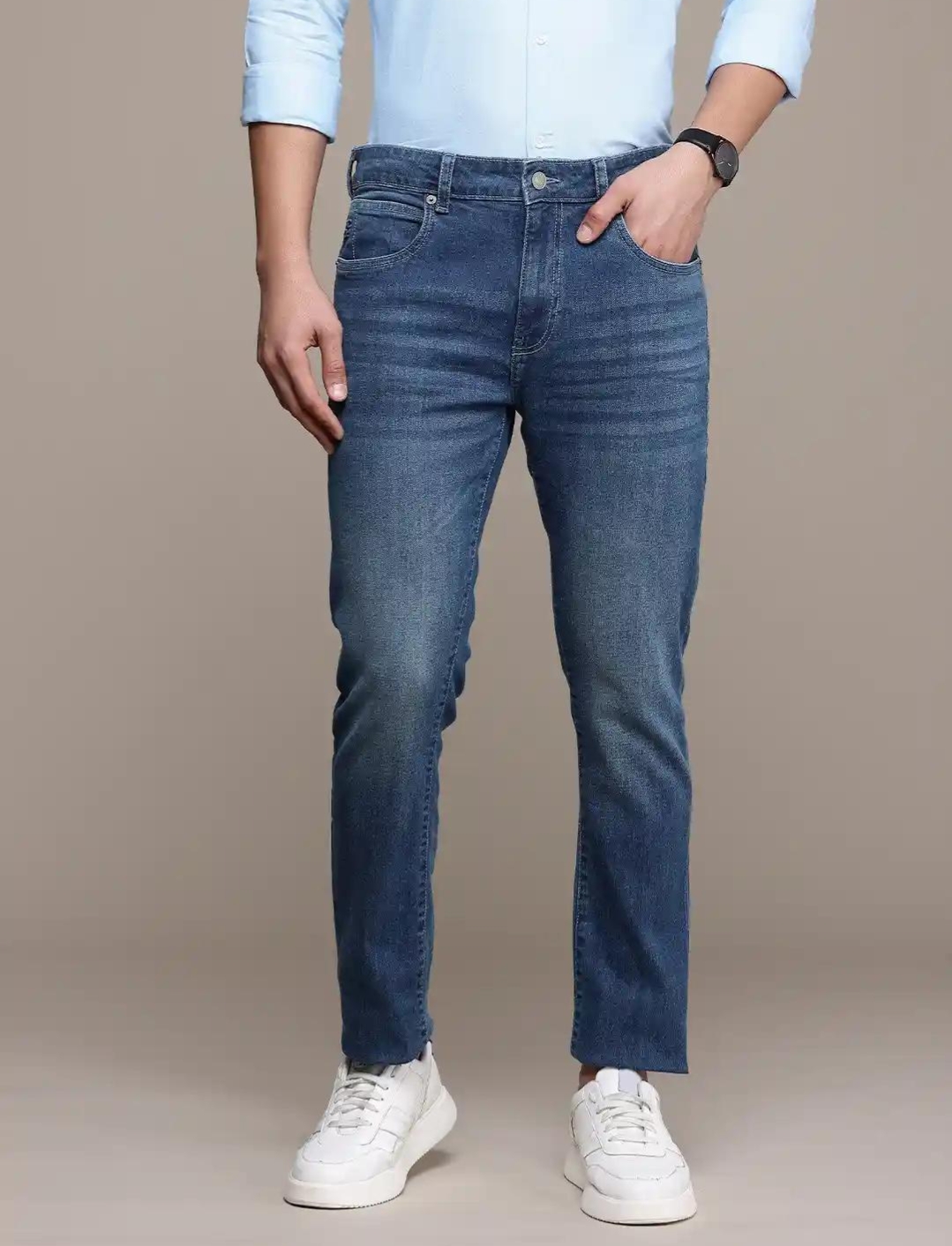Oplus_131072 Slim Fit Blue Denim Jeans (Stretchable) - Image 1