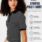 Women Black & White Striped Polo T-Shirt – Stylish Casual Wear