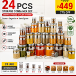 24 PCS Airtight Kitchen Storage Container Set | Plastic Transparent Jars Combo (4 Sizes, Silver Lid)