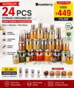 24 PCS Airtight Kitchen Storage Container Set | Plastic Transparent Jars Combo (4 Sizes, Silver Lid)