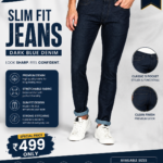 Men’s Slim Fit Dark Blue Denim Jeans | Stretchable Casual Wear Pants