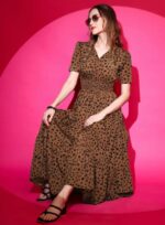 Elegant Black Abstract Print Flared Midi Dress - Image 2