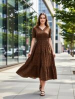 Elegant Black Abstract Print Flared Midi Dress - Image 4