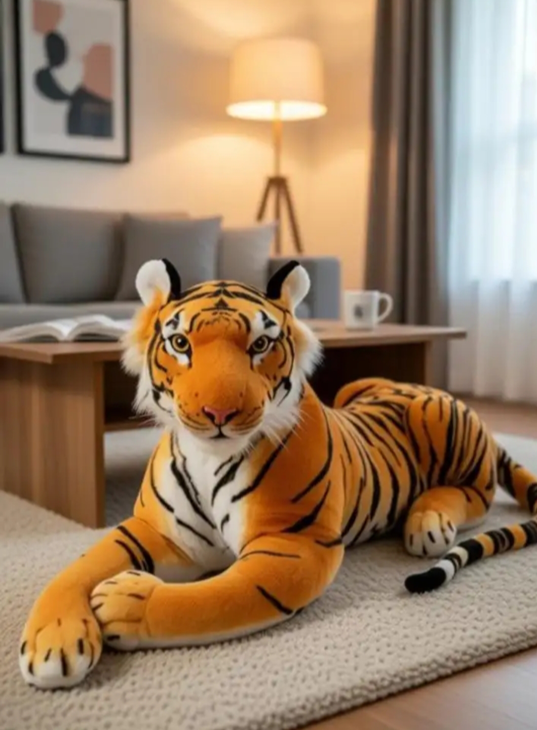Oplus_131072 Realistic Tiger Soft Plush Toy for Kids (Big Size, Premium Quality) - Image 1